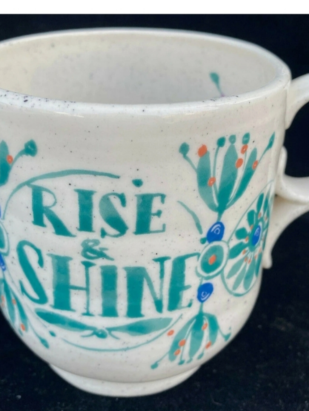 Anthropologie Teal & White 'Rise & Shine' Floral Ceramic Mug
